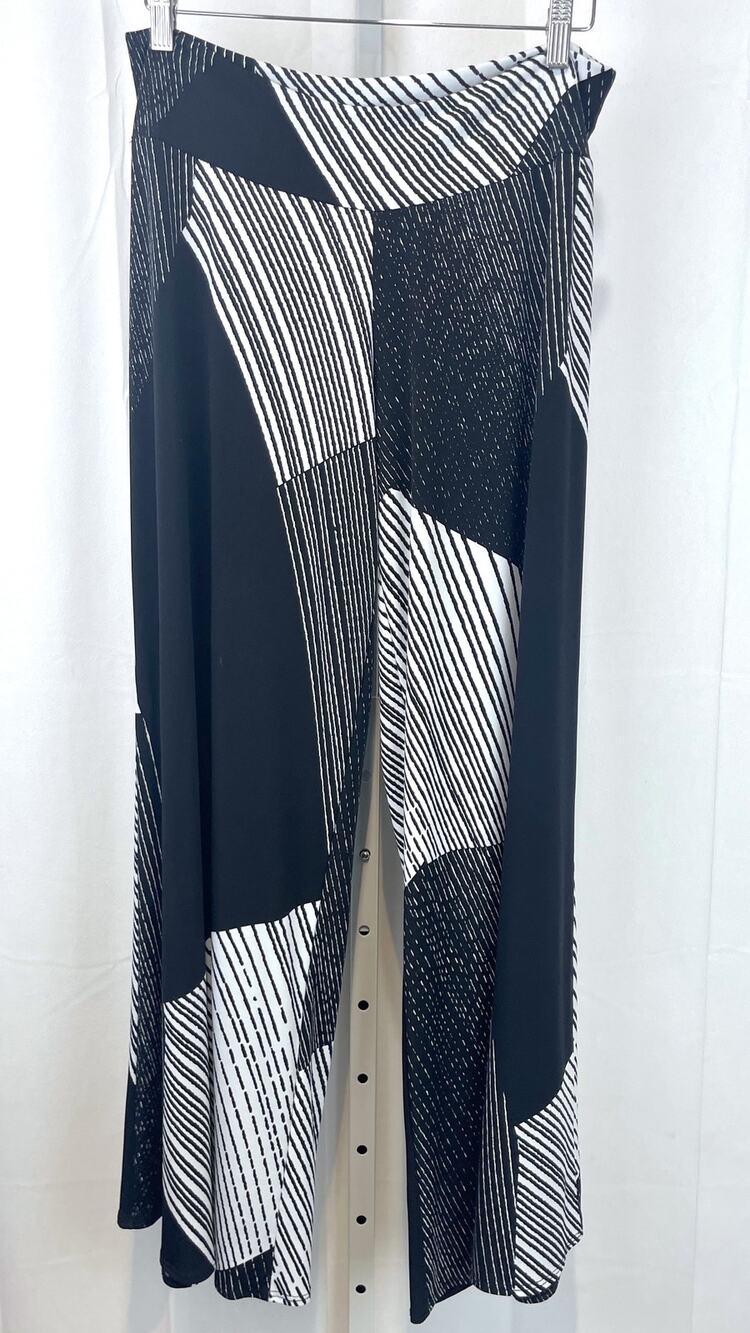 CLARA SUN WOO Printed Pull On Wide Leg Pants Stretch Black White Size XL